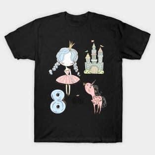 8th birthday Princess Castle Unicorn Carriage T-Shirt